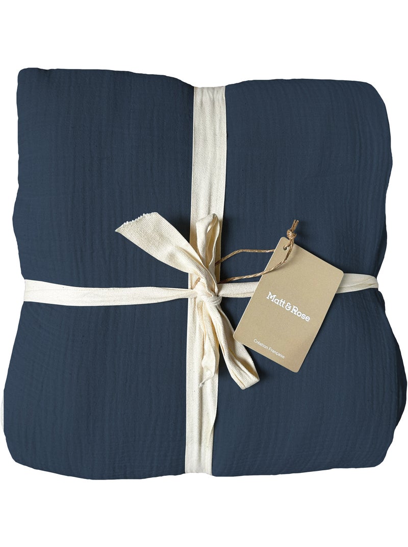 Parure de lit unie en coton, GAZE DE COTON Bleu paon - Kiabi