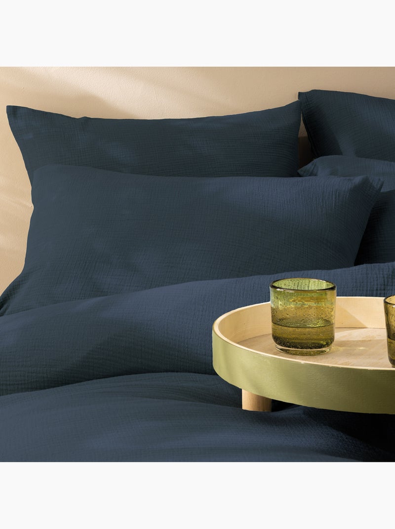 Parure de lit unie en coton, GAZE DE COTON Bleu paon - Kiabi