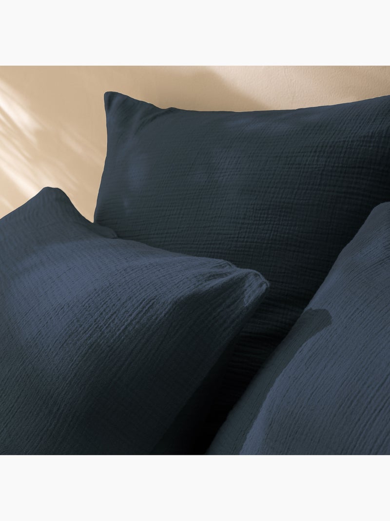 Parure de lit unie en coton, GAZE DE COTON Bleu paon - Kiabi