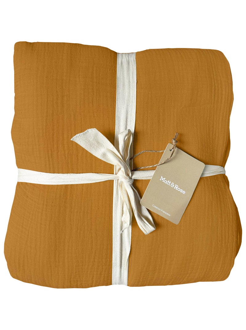 Parure de lit unie en coton, GAZE DE COTON Marron caramel - Kiabi