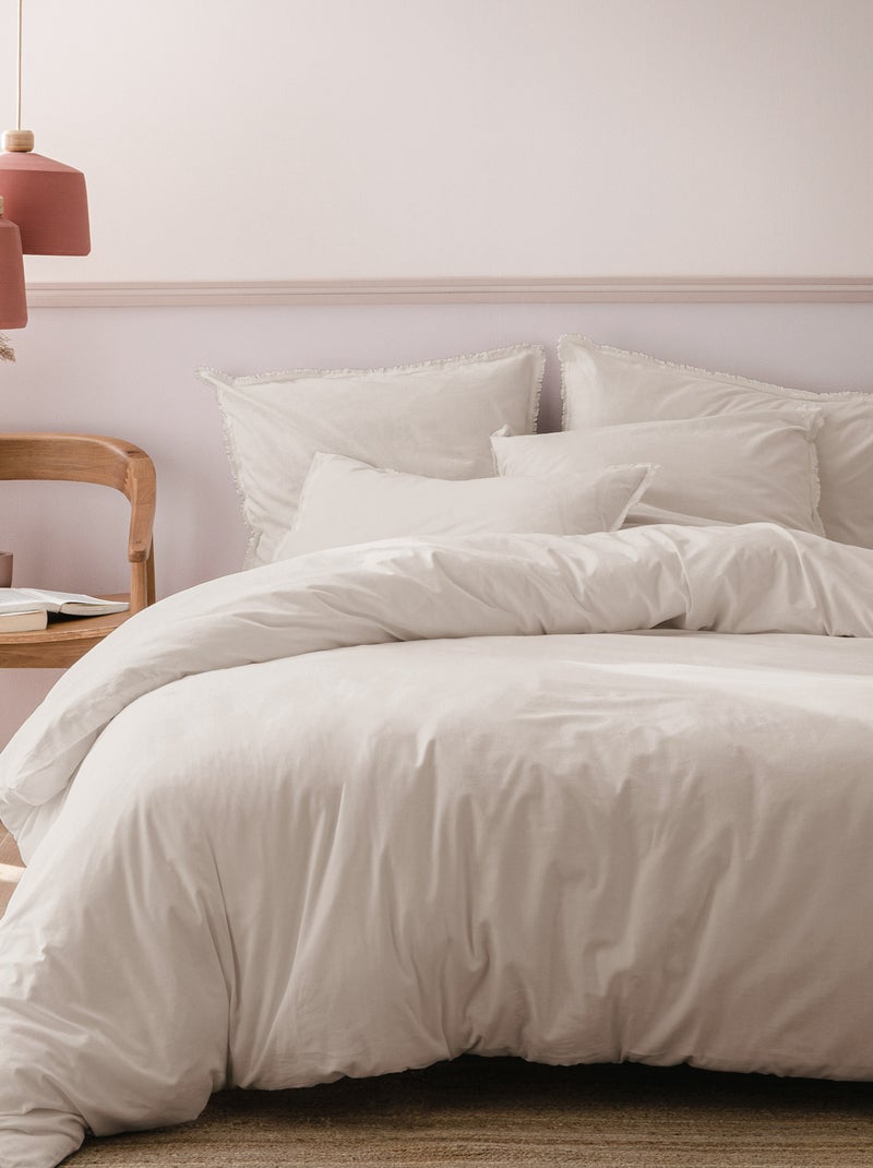 Parure de lit unie en coton taies à franges, COTON LAVÉ Beige - Kiabi