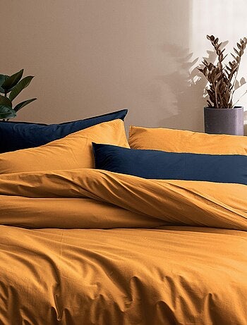 Parure de lit unie en coton taies carrées à volant, COTON LAVÉ