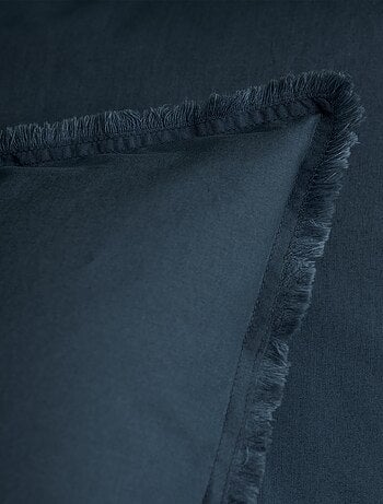 Parure de lit unie en coton taies carrées à franges, COTON LAVÉ