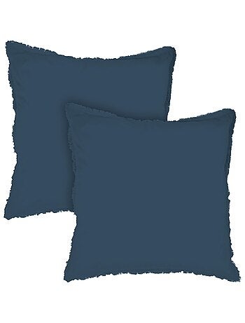 Parure de lit unie en coton taies carrées à franges, COTON LAVÉ