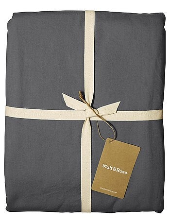 Parure de lit unie en coton taies carrées à franges, COTON LAVÉ