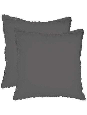 Parure de lit unie en coton taies carrées à franges, COTON LAVÉ