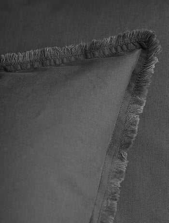 Parure de lit unie en coton taies carrées à franges, COTON LAVÉ
