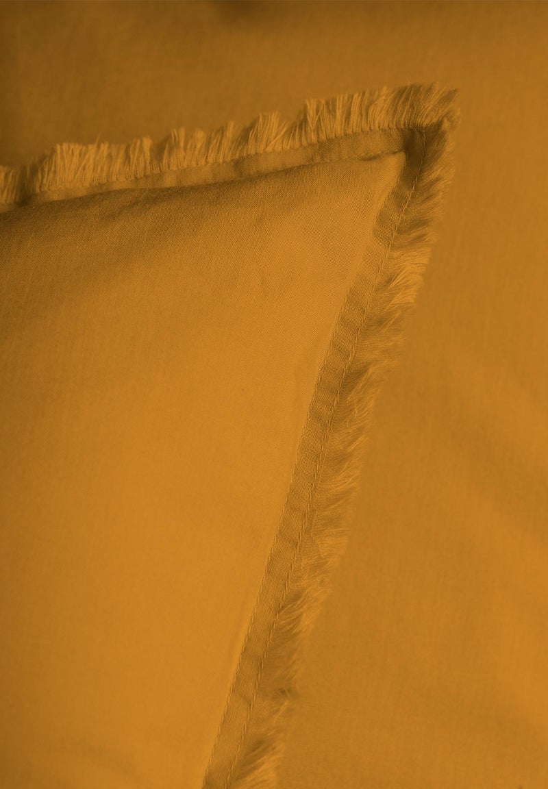 Parure de lit unie en coton taies carrées à franges, COTON LAVÉ Marron caramel - Kiabi