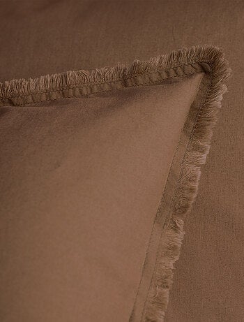 Parure de lit unie en coton taies carrées à franges, COTON LAVÉ