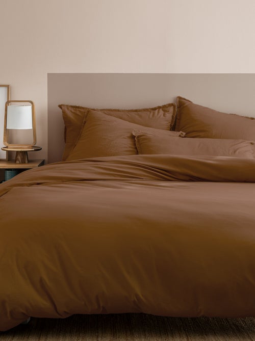 Parure de lit unie en coton taies carrées à franges, COTON LAVÉ - Kiabi