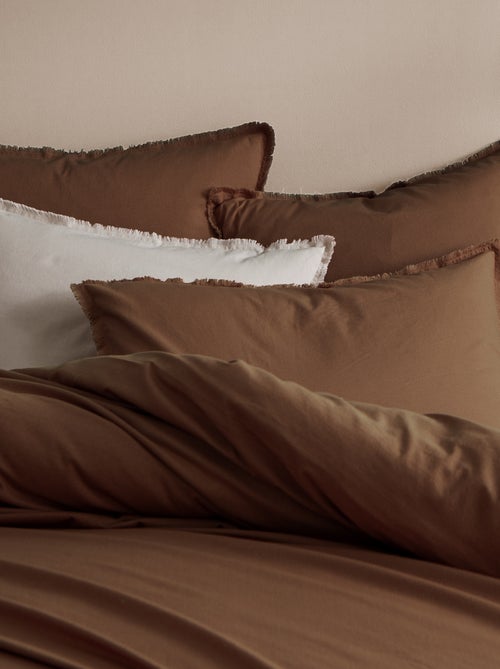 Parure de lit unie en coton taies carrées à franges, COTON LAVÉ - Kiabi