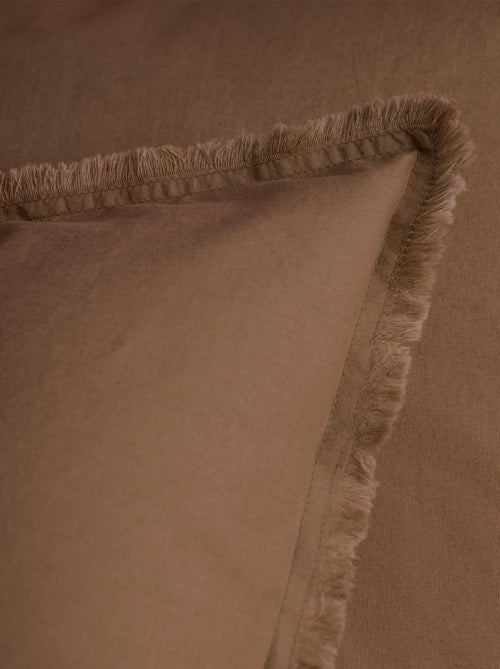 Parure de lit unie en coton taies carrées à franges, COTON LAVÉ - Kiabi