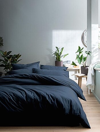 Parure de lit unie en coton taies carrées à volant, COTON LAVÉ