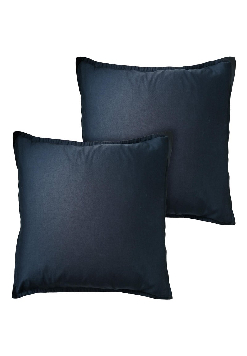 Parure de lit unie en coton taies carrées à volant, COTON LAVÉ Bleu nuit - Kiabi