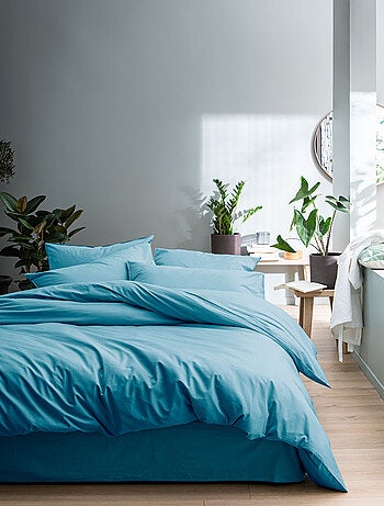 Parure de lit unie en coton taies carrées à volant, COTON LAVÉ