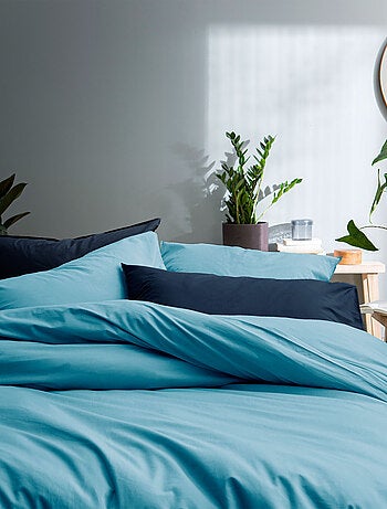 Parure de lit unie en coton taies carrées à volant, COTON LAVÉ