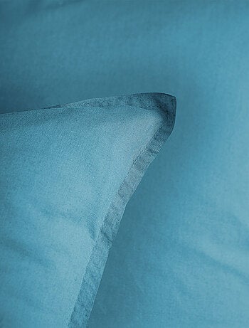 Parure de lit unie en coton taies carrées à volant, COTON LAVÉ