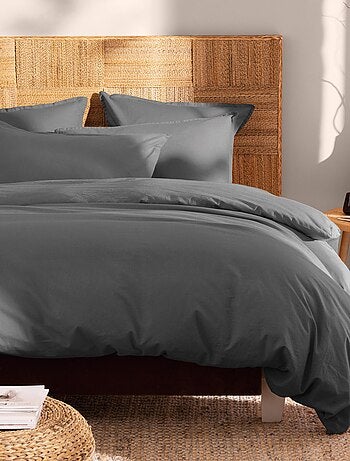 Parure de lit unie en coton taies carrées à volant, COTON LAVÉ