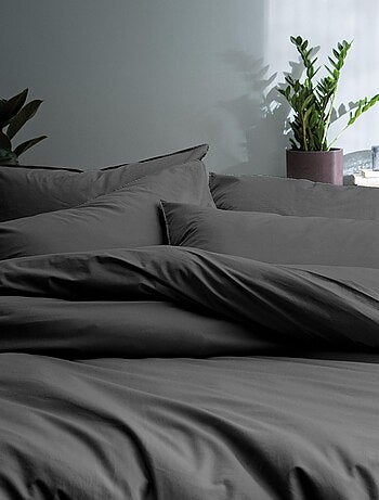 Parure de lit unie en coton taies carrées à volant, COTON LAVÉ