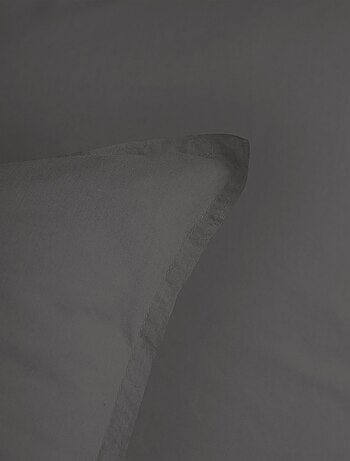 Parure de lit unie en coton taies carrées à volant, COTON LAVÉ