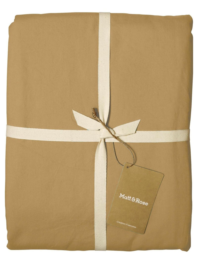 Parure de lit unie en coton taies carrées à volant, COTON LAVÉ Miel - Kiabi