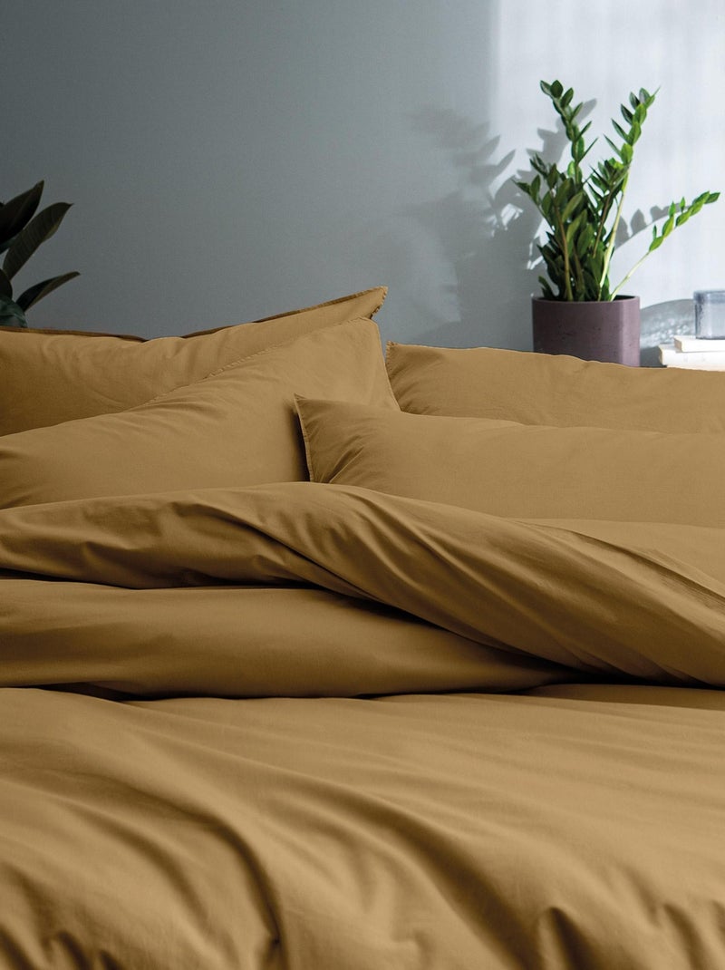 Parure de lit unie en coton taies carrées à volant, COTON LAVÉ Miel - Kiabi