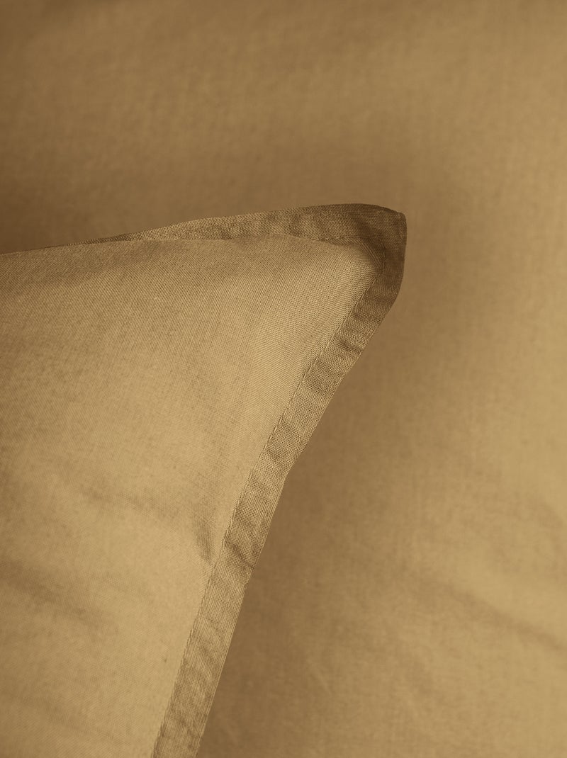 Parure de lit unie en coton taies carrées à volant, COTON LAVÉ Miel - Kiabi