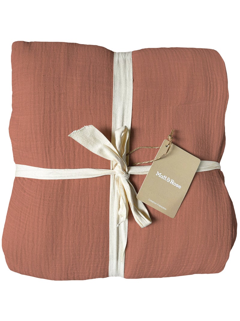 Parure de lit unie en coton Taies carrées, GAZE DE COTON Terracotta - Kiabi