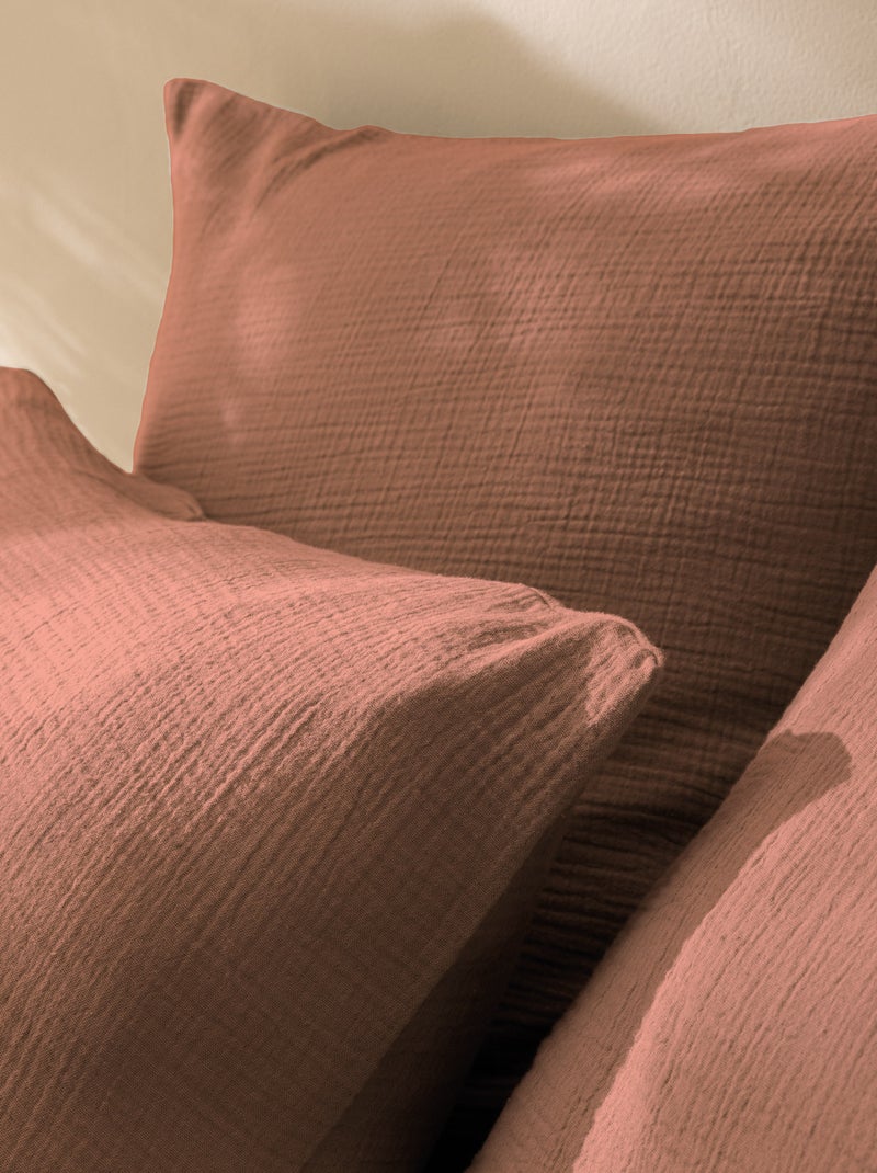 Parure de lit unie en coton Taies carrées, GAZE DE COTON Terracotta - Kiabi