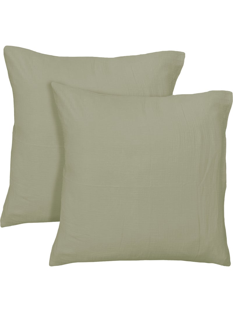 Parure de lit unie en coton Taies carrées, GAZE DE COTON Vert - Kiabi