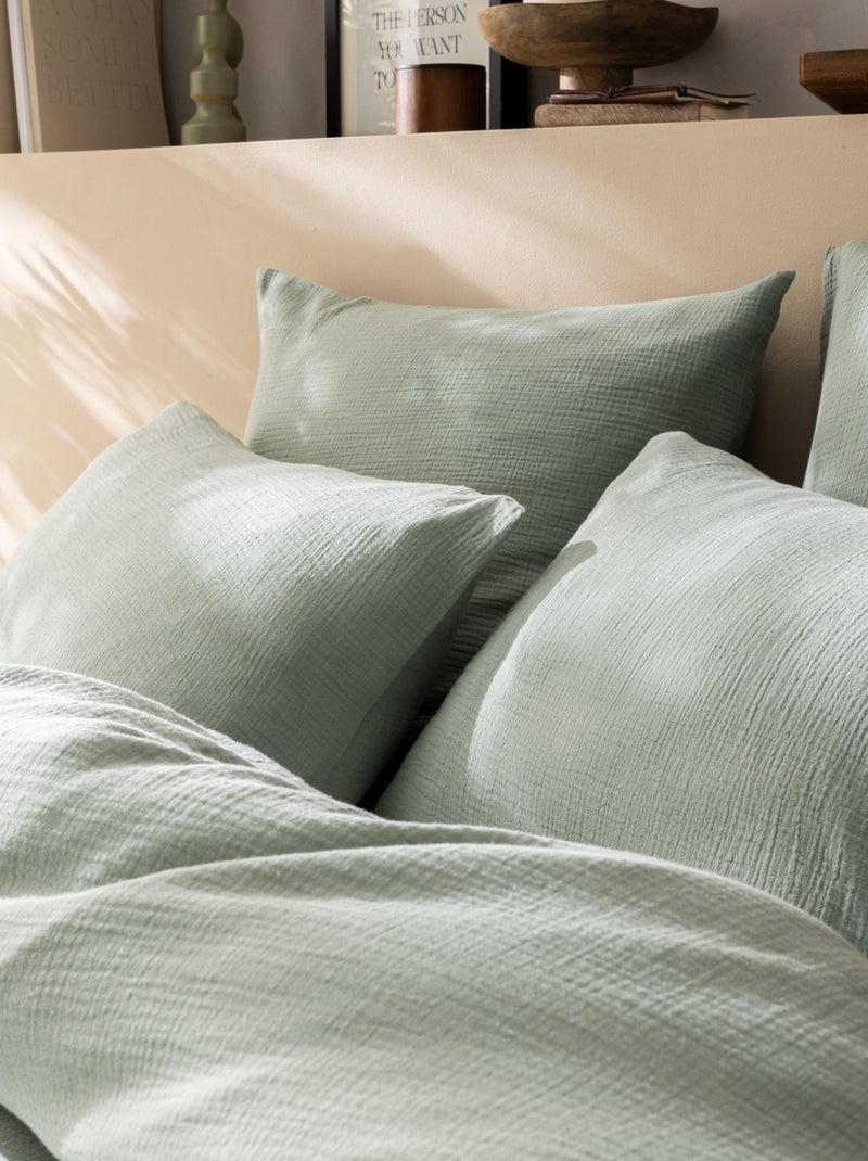 Parure de lit unie en coton Taies carrées, GAZE DE COTON Vert kaki clair - Kiabi