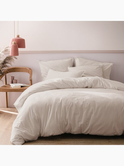 Parure de lit unie en coton taies rectangulaires à franges, COTON LAVÉ - Kiabi