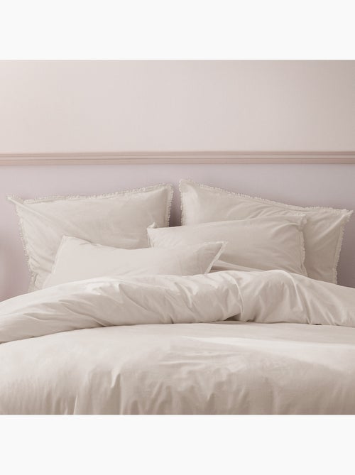 Parure de lit unie en coton taies rectangulaires à franges, COTON LAVÉ - Kiabi