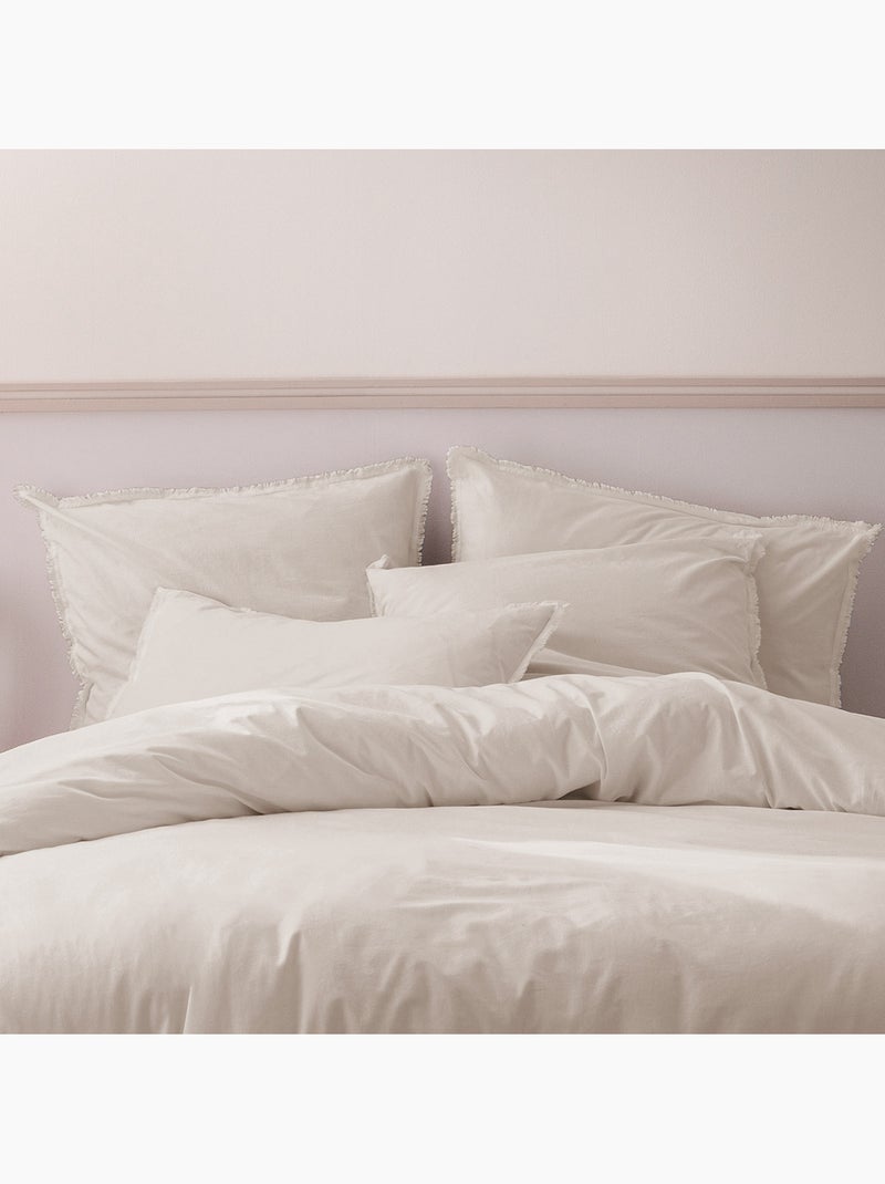 Parure de lit unie en coton taies rectangulaires à franges, COTON LAVÉ Beige - Kiabi