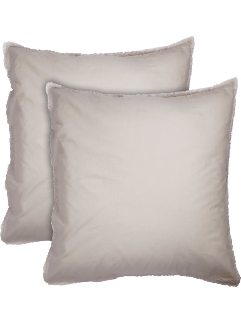Parure de lit unie en coton taies rectangulaires à franges, COTON LAVÉ Beige - Kiabi