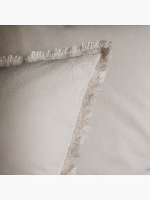 Parure de lit unie en coton taies rectangulaires à franges, COTON LAVÉ - Kiabi