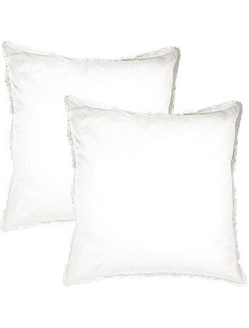 Parure de lit unie en coton taies rectangulaires à franges, COTON LAVÉ