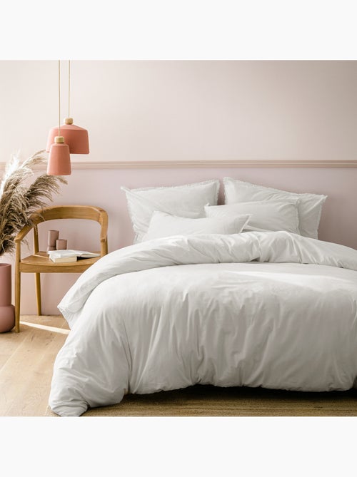 Parure de lit unie en coton taies rectangulaires à franges, COTON LAVÉ - Kiabi