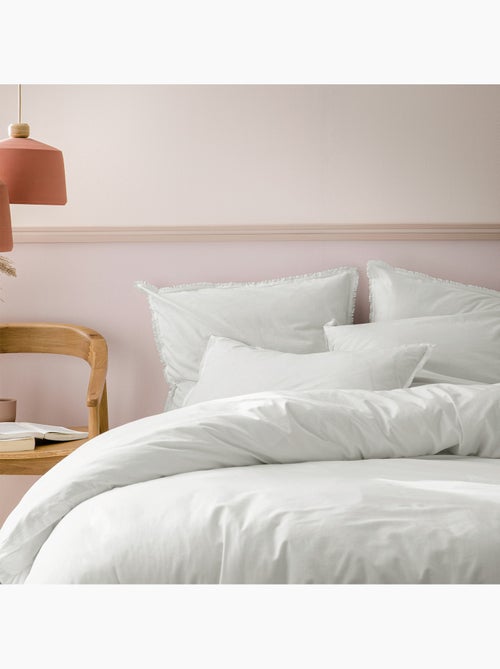Parure de lit unie en coton taies rectangulaires à franges, COTON LAVÉ - Kiabi