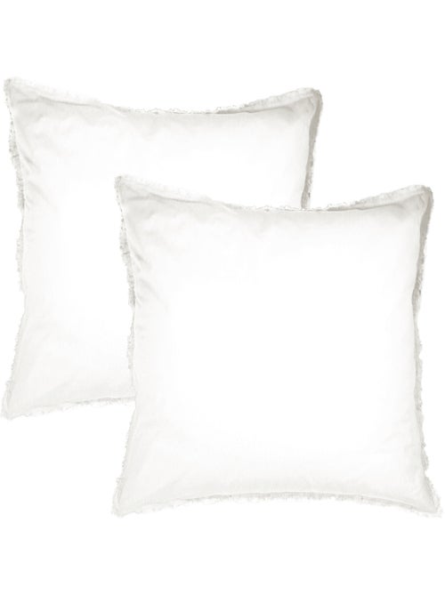 Parure de lit unie en coton taies rectangulaires à franges, COTON LAVÉ - Kiabi