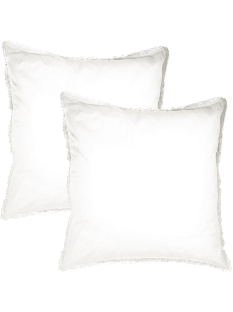 Parure de lit unie en coton taies rectangulaires à franges, COTON LAVÉ Blanc - Kiabi