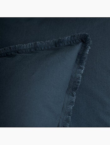 Parure de lit unie en coton taies rectangulaires à franges, COTON LAVÉ