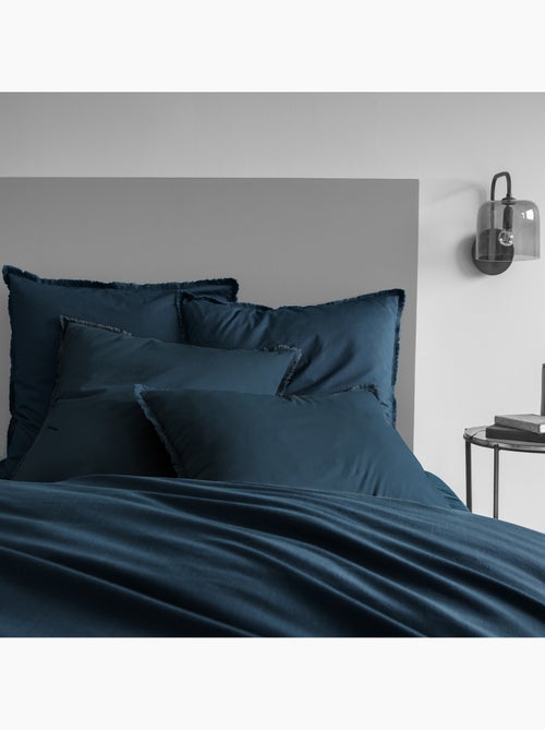 Parure de lit unie en coton taies rectangulaires à franges, COTON LAVÉ - Kiabi