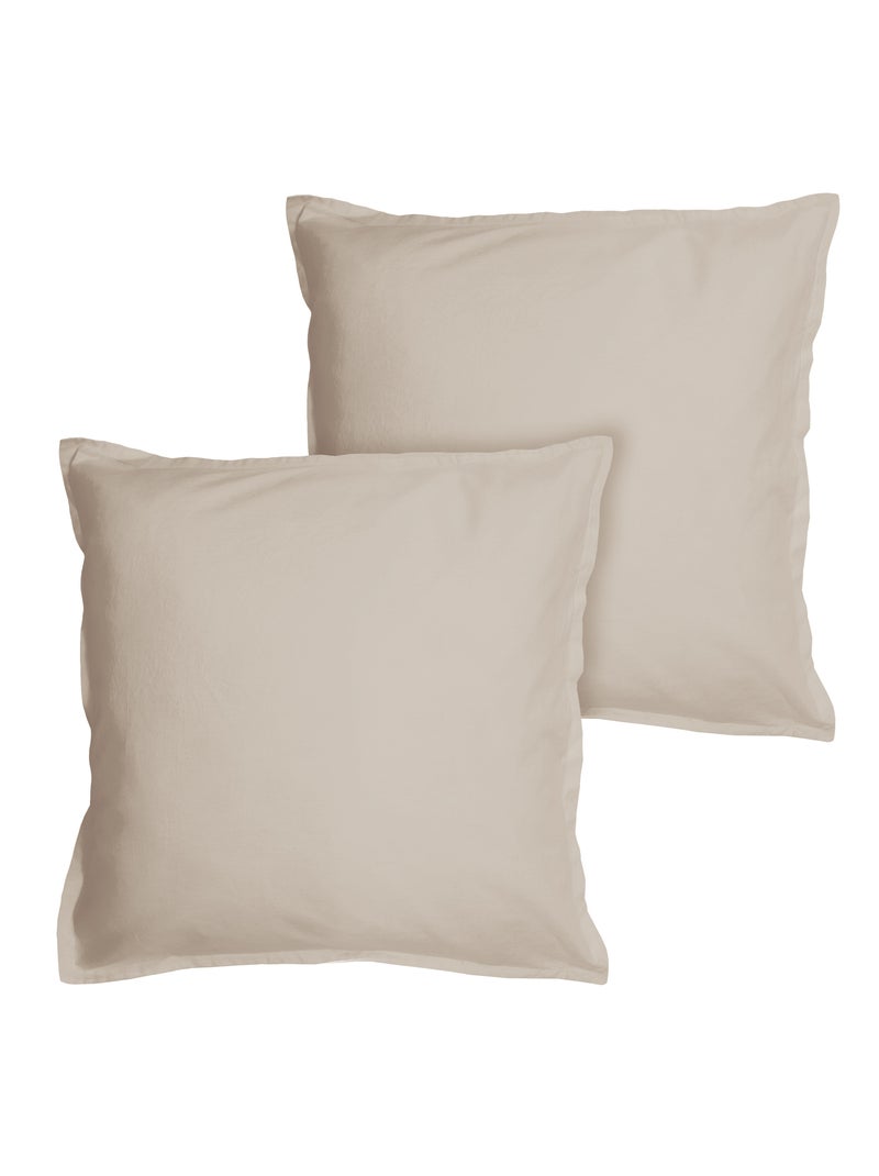 Parure de lit unie en coton taies rectangulaires à volant, COTON LAVÉ Beige - Kiabi