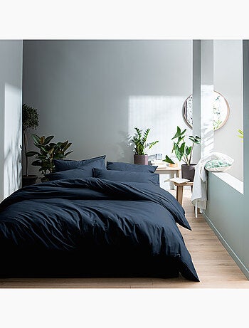 Parure de lit unie en coton taies rectangulaires à volant, COTON LAVÉ