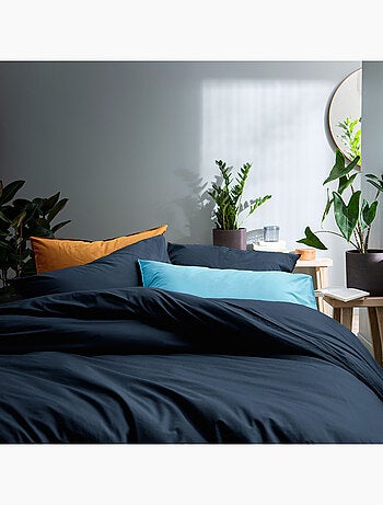 Parure de lit unie en coton taies rectangulaires à volant, COTON LAVÉ