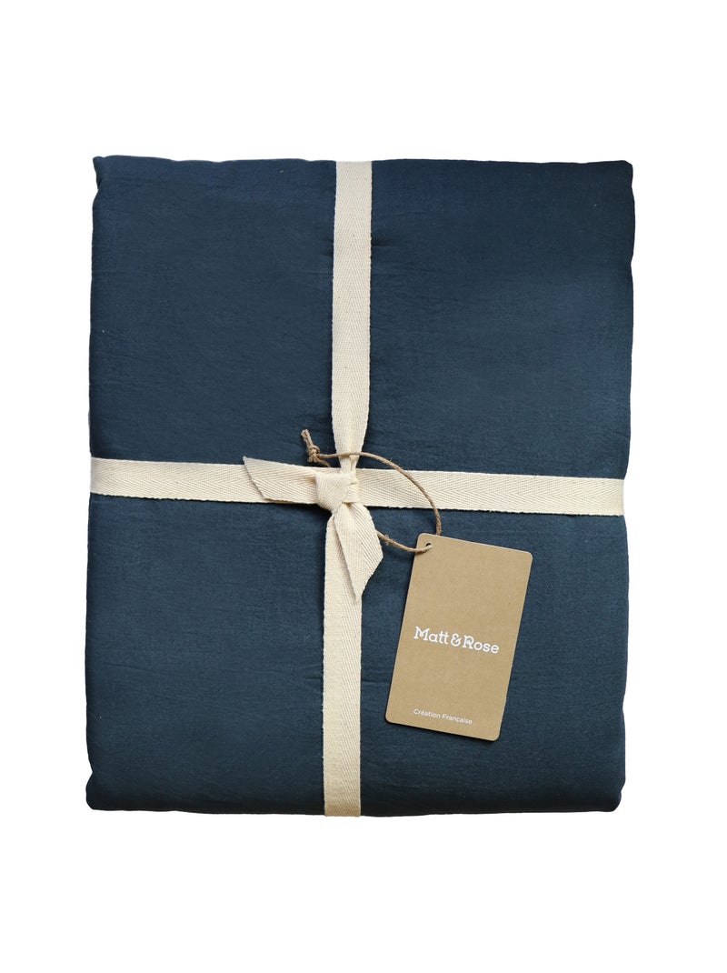 Parure de lit unie en coton taies rectangulaires à volant, COTON LAVÉ Bleu nuit - Kiabi