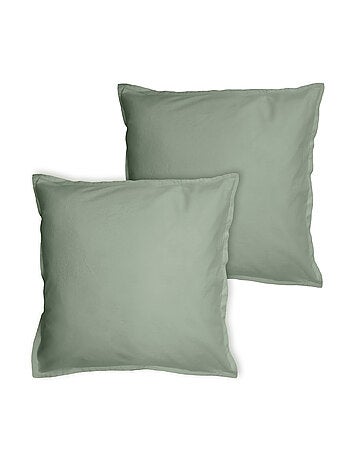 Parure de lit unie en coton taies rectangulaires à volant, COTON LAVÉ