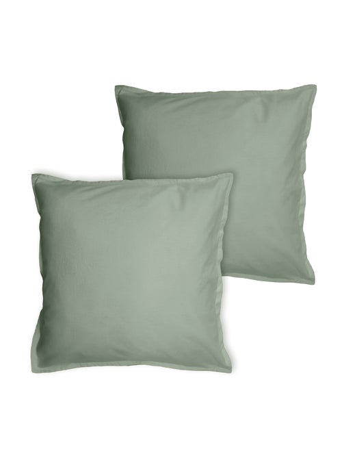Parure de lit unie en coton taies rectangulaires à volant, COTON LAVÉ - Kiabi
