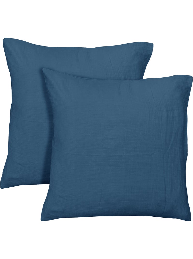 Parure de lit unie en coton Taies rectangulaires, GAZE DE COTON Bleu paon - Kiabi